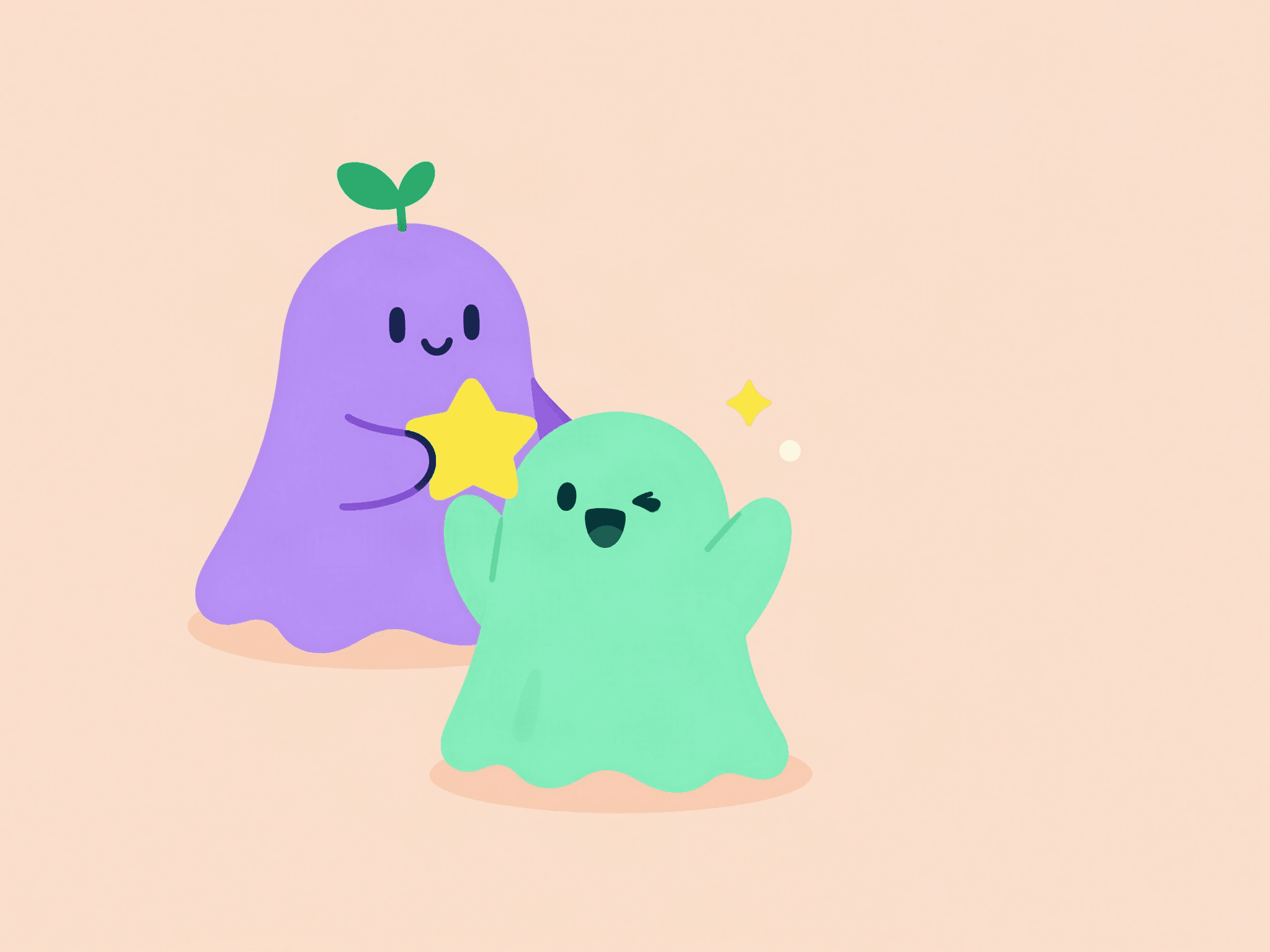 Pip hands a gold star to a happy green ghost.